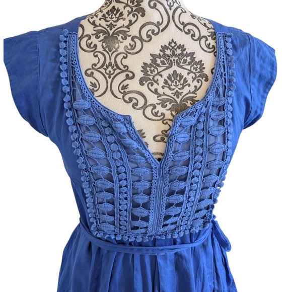 Marcs Dress Periwinkle Blue Cotton Broderie Lace Panel Silk Coquette Women's 6 - Picture 4 of 15